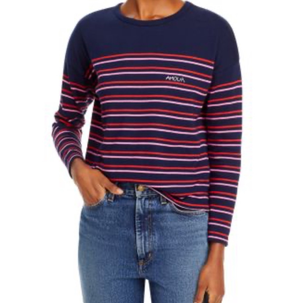 Maison‎ Labiche Cotton Amour Long Sleeve Striped Tee/Top Navy Size M